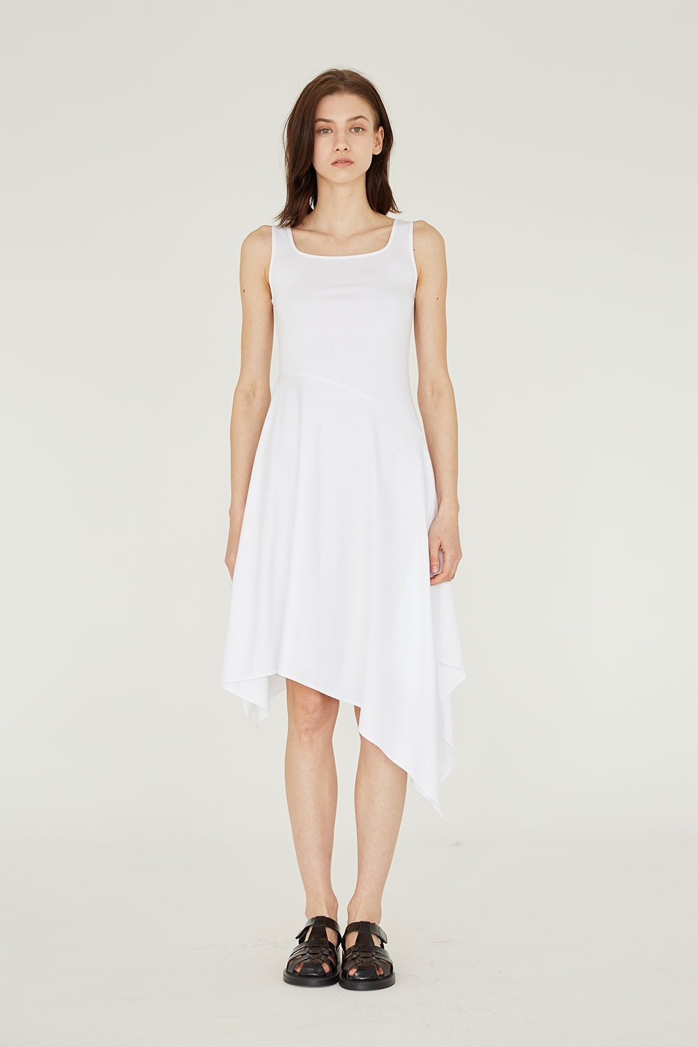 Unbalance Cotton Dress White